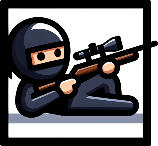 Ниндзя с винтовкой лежит.
Single Game Texture. In-Game asset. 2d. Blank background. High contrast. No shadows.