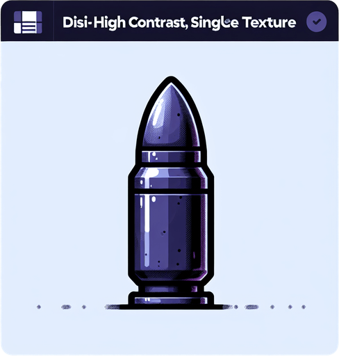 Пуля.
Single Game Texture. In-Game asset. 2d. Blank background. High contrast. No shadows.