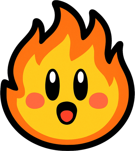 Fire with a kirby face.
In-Game asset.  2d.  High contrast.  No shadows