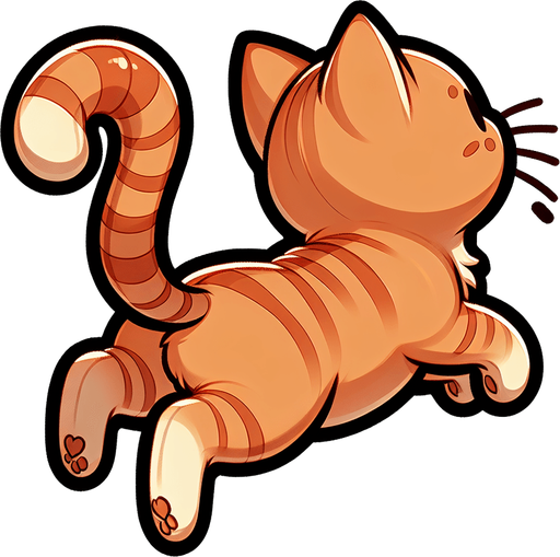 View of the back of a cat. very cute cat from behind jumping midair. Cartoon art style. Ginger cat. Lineart..
Single Game Texture. In-Game asset. 2d. Blank background. High contrast. No shadows.