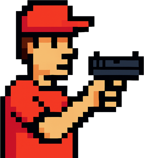 person with glock18 in hand pixel.
In-Game asset.  2d.  High contrast.  No shadows