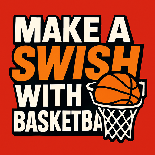 A title banner that says Make a swish with basketball in a ESPN Sports style artwork 
In-Game asset.  2d.  High contrast.  No shadows