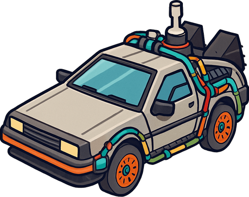 paint foe me back to the future time machine car delorean from 3rd perspective.
In-Game asset.  2d.  No shadows