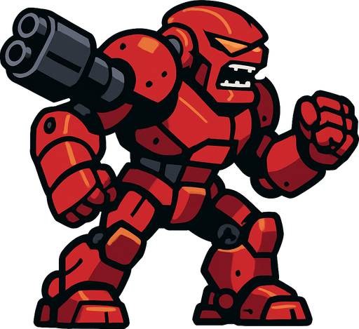 Aggressive strong big robot 2d game right side.
In-Game asset.  2d.  High contrast.  No shadows