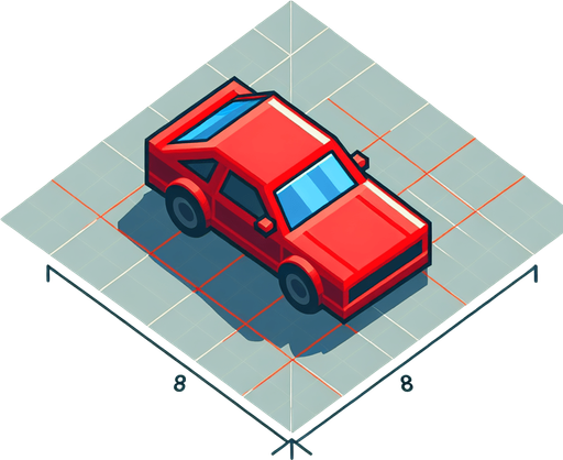 A red color 2D car from top view facing north and a little big.
Single Game Texture. In-Game asset. 2d. Blank background. High contrast. No shadows.