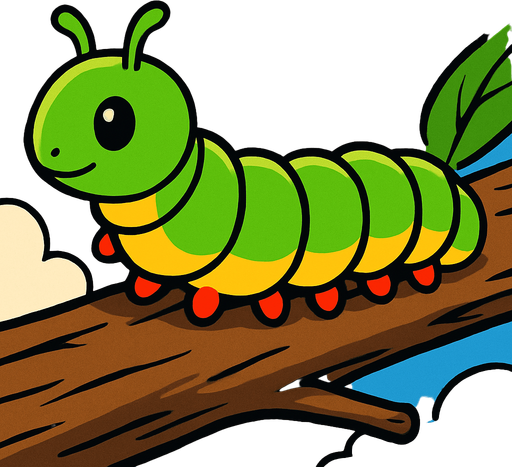 gambar anime ulat caterpilar di batang pohon.
In-Game asset.  2d.  High contrast.  No shadows