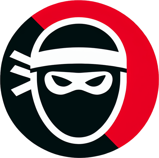 A minimalist icon depicting a ninja head silhouette in black. The silhouette should be simple and recognizable, with a headband or mask detail. The background should be transparent or a contrasting color (e.g., red or white)..
Single Game Texture. In-Game asset. 2d. Blank background. High contrast. No shadows.