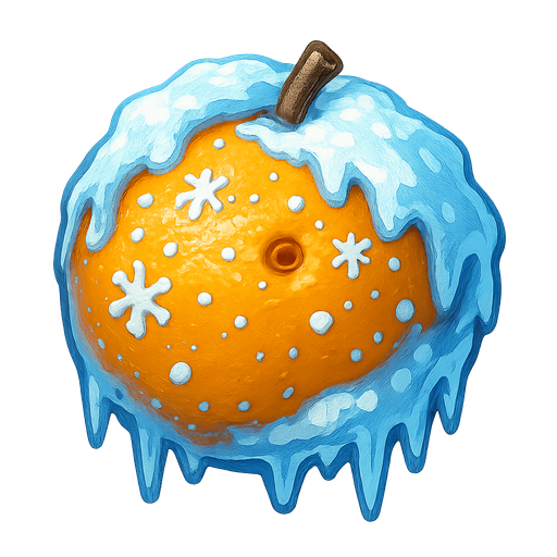 Frozen orange.
Single Game Texture.  In-Game asset.  2d.  Blank background.  High contrast.  No shadows