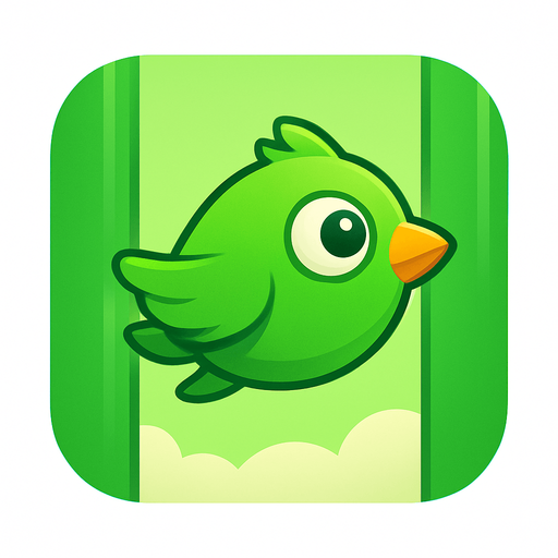 Modern App Store icon, high definition, square with rounded corners, for a game titled "Flap & Float" and with the description "Simple hyper casual bird game where you flap back and forward between walls!". No text on icon! Add green bird on green walls