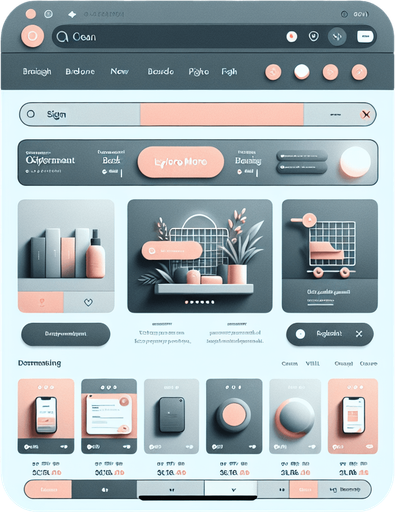A clean and functional mobile app UI designed to simulate a browser displaying a shopping website. The interface features a standard browser layout, with a slim address bar at the very top of the screen and navigation buttons (back, forward, refresh) on the left side of the bar. The webpage content takes up the rest of the screen, displaying a modern shopping site.

The shopping page is styled with a grid layout showcasing product thumbnails, prices, and brief descriptions, using a minimal design with soft colors and clear fonts. Subtly integrated towards the top-left corner of the screen, within the browser's interface or website header, is a small, unobtrusive indicator or icon. This subtle detail could be a faint symbol, a highlight on a word, or a unique design element that hints at a hidden clue, blending seamlessly with the overall layout while encouraging observant players to investigate further. The interface remains sleek, user-friendly, and visually balanced..
Single Game Texture. In-Game asset. 2d. Blank background. High contrast. No shadows.