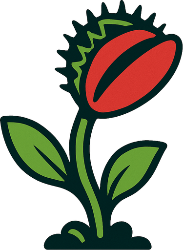 A venus flytrap with one mouth and is looking up side view.
In-Game asset.  2d.  High contrast.  No shadows VERY SIMPLE