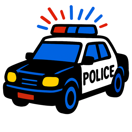 police car with flashing lights.
In-Game asset.  2d.  High contrast.  No shadows