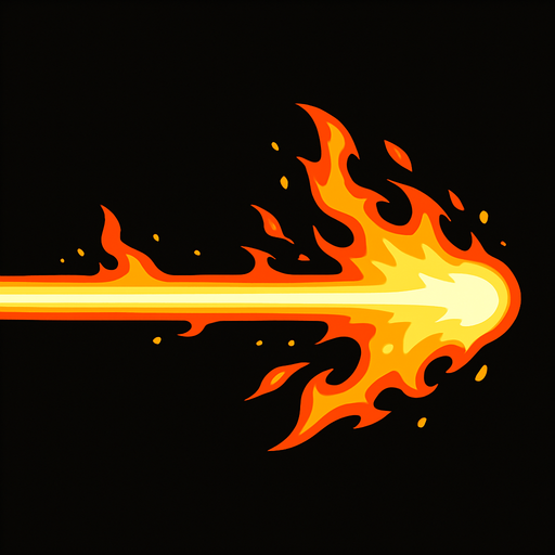un rayo lazer con destellos de fuego alrededor.
In-Game asset.  2d.  High contrast.  No shadows