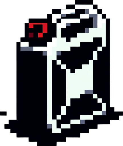 Pixel art benzin bidonu.
Single Game Texture.  In-Game asset.  2d.  Blank background.  High contrast.  No shadows