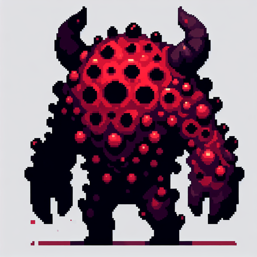 monster dark red.
Single Game Texture.  In-Game asset.  2d.  Blank background.  High contrast.  No shadows