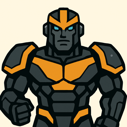 gözü açık güçlü yakışıklı robot.
In-Game asset.  2d.  High contrast.  No shadows