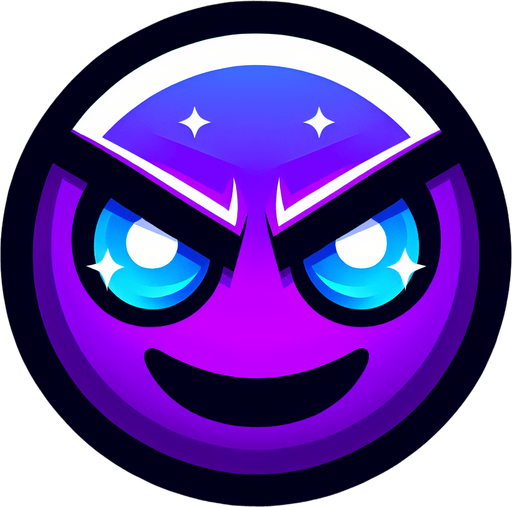 an evil looking emoji. purple and blue colors..
Single Game Texture. In-Game asset. 2d. Blank background. High contrast. No shadows.