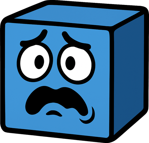 The cube of this game should look scared, its color should be a worried color, it should not have hands or feet and it should be 3D..
In-Game asset.  2d.  High contrast.  No shadows