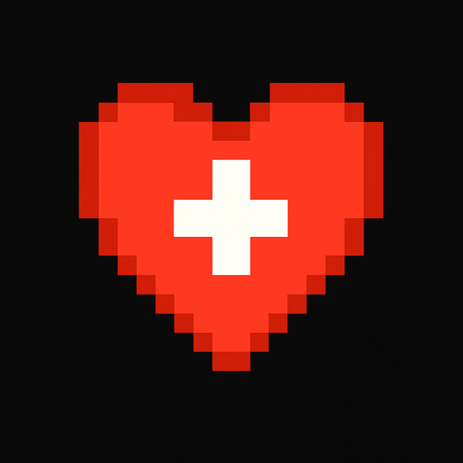 Health + icon pixels.
In-Game asset.  2d.  High contrast.  No shadows