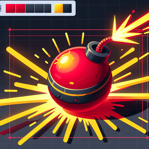 Red bomb with a yellow laser reflecting everywhere.
Single Game Texture. In-Game asset. 2d. Blank background. High contrast. No shadows.
