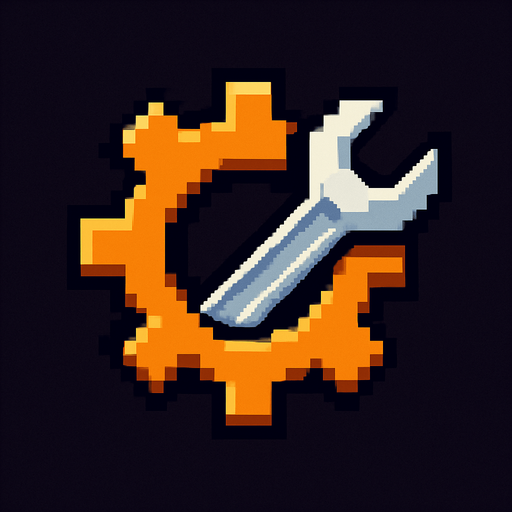 Пиксельная шестерёнка с гаечным ключом.
In-Game asset.  2d.  High contrast.  No shadows