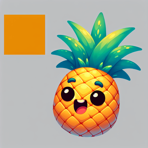 pineapple with eye and mouth animation..
Single Game Texture.  In-Game asset.  2d.  Blank background.  High contrast.  No shadows