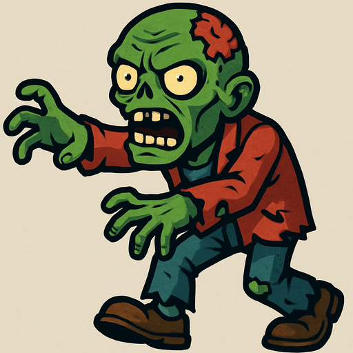 draw a single zombie.
In-Game asset.  2d.  High contrast.  No shadows
