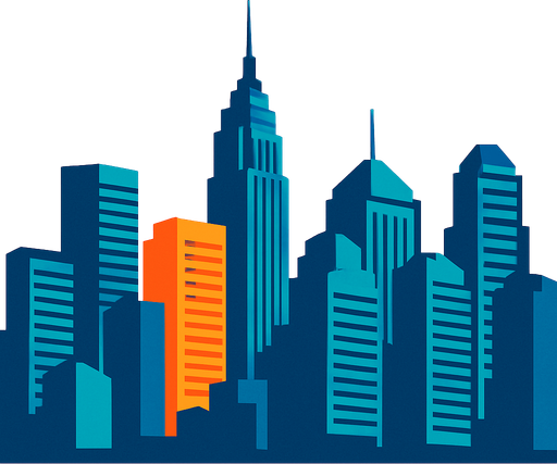 The skyline of a modern city.
In-Game asset.  2d.  High contrast.  No shadows