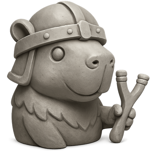 Recrealo en una escultura. Utiliza un estilo cartoon. Usas colores grises. Recuerda que es un capibara usas sus rasgos y formas. Damelo sin fondo