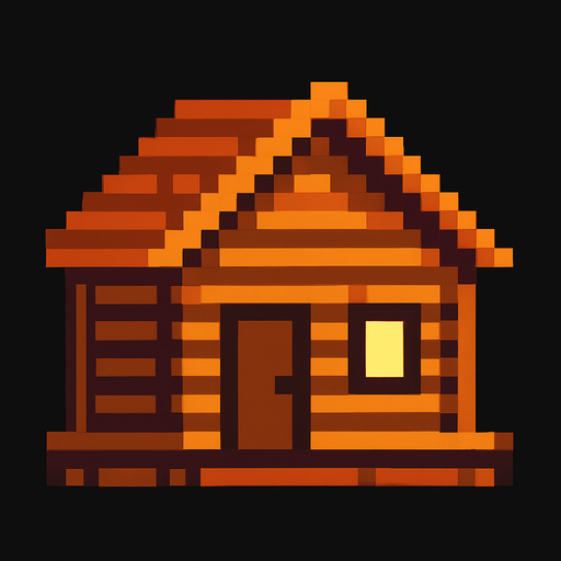 casa de madera de pixeles.
In-Game asset.  2d.  High contrast.  No shadows. casa de madera