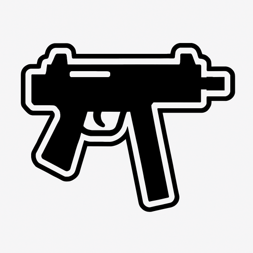 black smg icon with white stroke.
In-Game asset.  2d.  High contrast.  No shadows