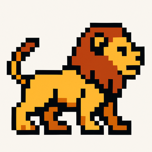 Lion 8 bit.
In-Game asset.  2d.  High contrast.  No shadows
