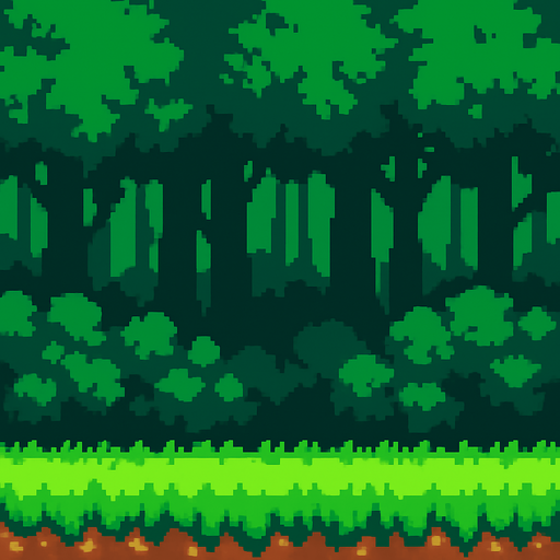 Pixel art Forest background.
In-Game asset.  High contrast.  No shadows