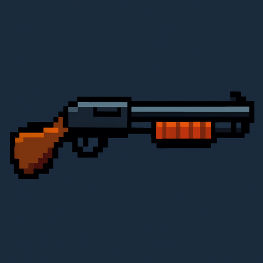 pixel shotgun.
In-Game asset.  2d.  High contrast.  No shadows