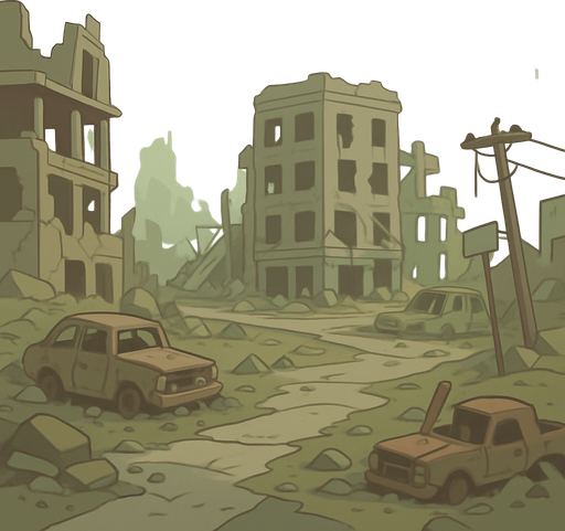 post apokaliptik evren.
In-Game asset.  2d.  low contrast.  No shadows
