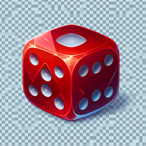 A 20 sided red die.
In-Game asset. 2d. Transparent background. High contrast. No shadows.