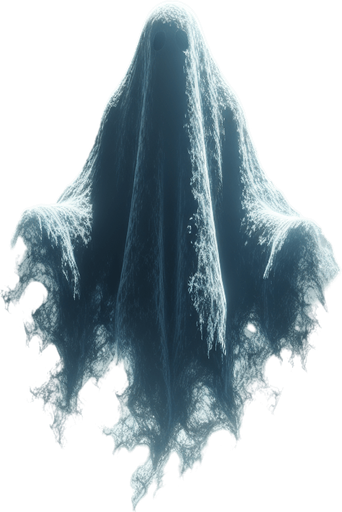 A single Ghost.
Single Game Texture. In-Game asset. 2d. Blank background. High contrast. No shadows.