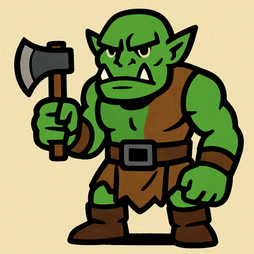 Orc holding a small axe.
In-Game asset.  2d.  High contrast.  No shadows