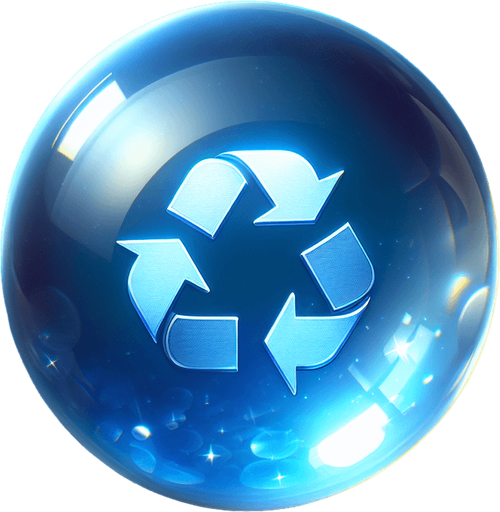 a bonus crystal ball with the recycle symbol.
Single Game Texture. In-Game asset. 2d. Blank background. High contrast. No shadows.