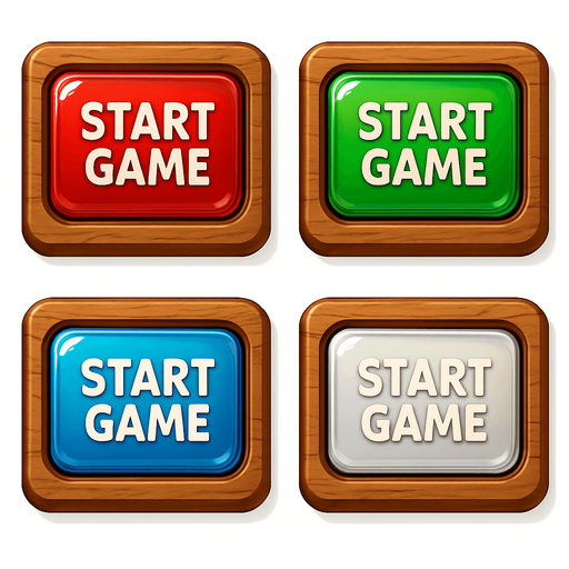Pack of "Start Game" button of wood, with glass, different colors, transparent, mahjong style
In-Game asset.  High contrast.  No shadows. 3D