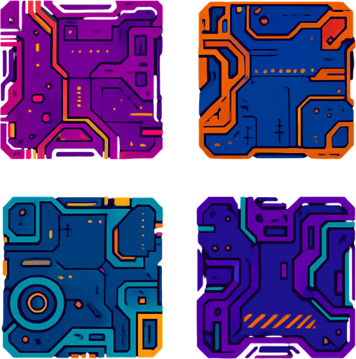 Futuer complicated floors. Cyberpunk. Abstract. separated. Different colors. HD colors.
In-Game asset.  2d.  High contrast.  No shadows