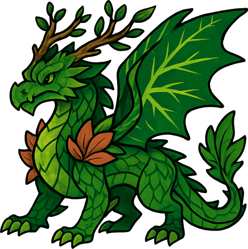 Dragon légendaire de la nature.
In-Game asset.  2d.  High contrast.  No shadows