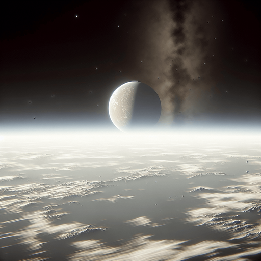 Horizon and atmosphere of a planet as seen from very low orbit..
Single Game Texture. In-Game asset. 2d. Blank background. High contrast. No shadows.