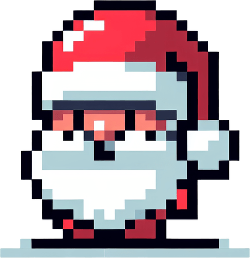 Pixelated Santa Single Game Texture. In-Game asset. 2d. Blank background. High contrast. No shadows.