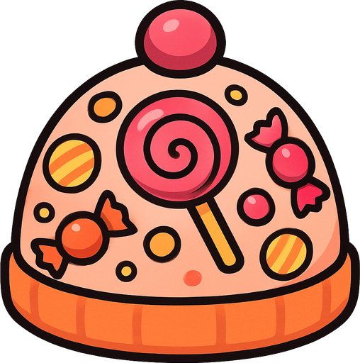 cute candy design beanie top view..
In-Game asset.  2d.  High contrast.  No shadows
