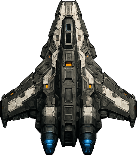 Uzay temalı Savaş Gemisi, gerçekçi, yazısız üstten görünüm. 
In-Game asset.  High contrast.  No shadows