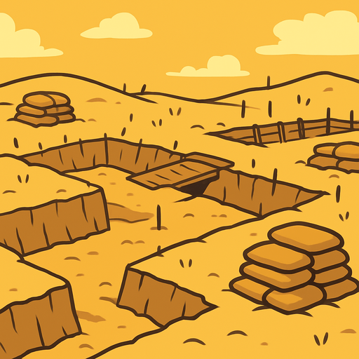 the battlefield should only have trenches and such in the desert, it should be cartoonish..
In-Game asset.  2d.  High contrast.  No shadows