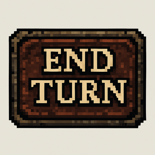 End turn button fark souls style 2d pixel art.
In-Game asset.  2d.  High contrast.  No shadows