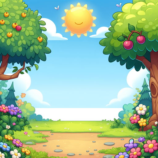 A background image for a puzzle video game depicting the season of summer. Cartoon.
Single Game Texture. In-Game asset. 2d. Blank background. High contrast. No shadows.