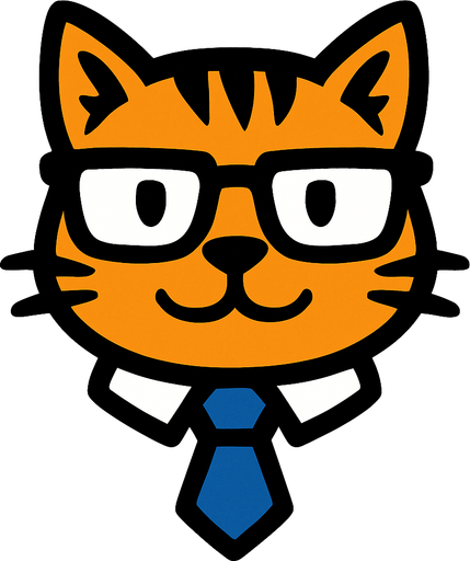 Cat avec des lunettes et un cravate.
In-Game asset.  2d.  High contrast.  No shadows